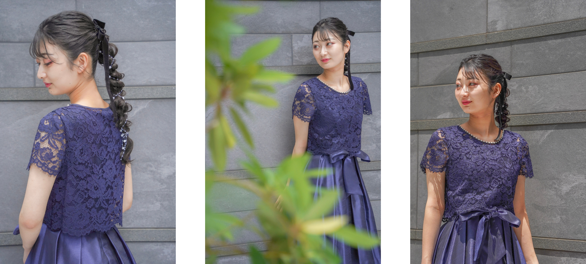 ネイビードレスのヘアセット作品